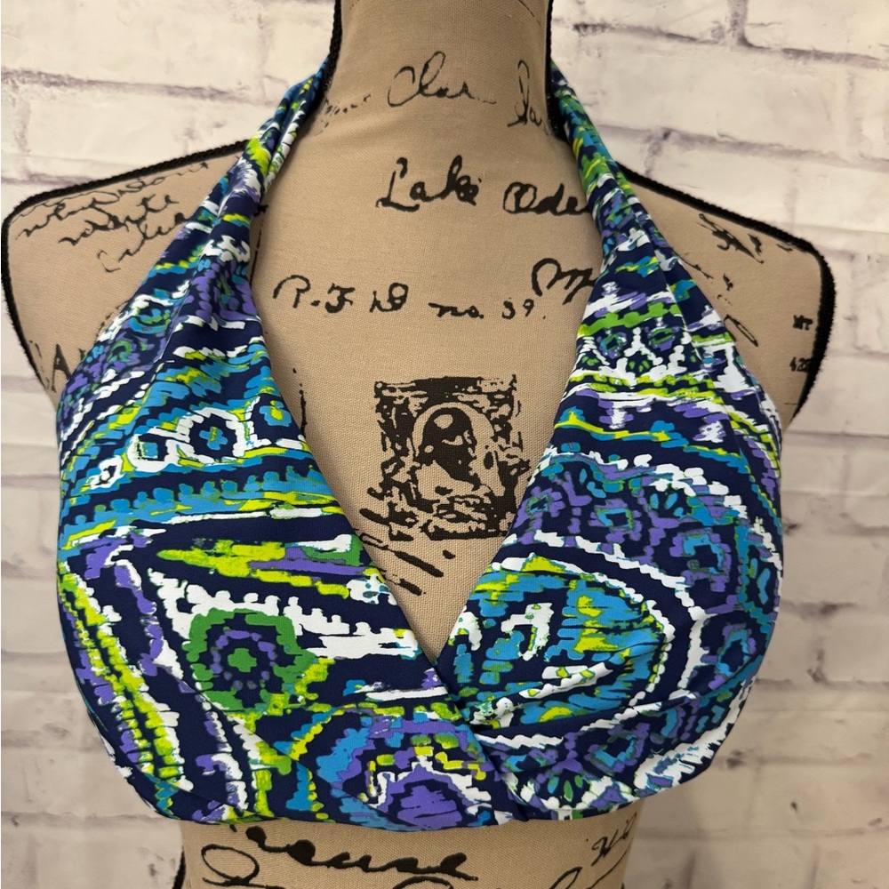 Lauren Ralph Lauren Size 10 Bikini Top Halter Green Purple Floral Soft Cup